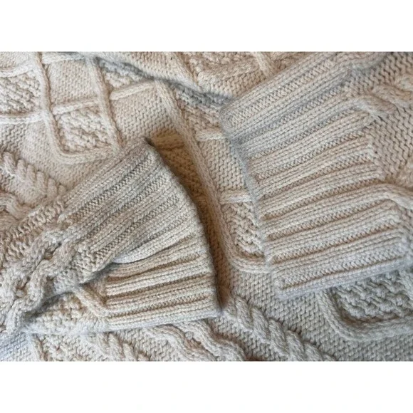 Woolovers Fisherman Cable Chunky Knit Turtleneck Sweater Women XL Wool Cream - Picture 3 of 6